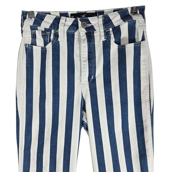 Hollister Jeans Womens 0R Blue White Striped Ultra High-Rise Mom Stretch W24 L27 - Picture 2 of 11